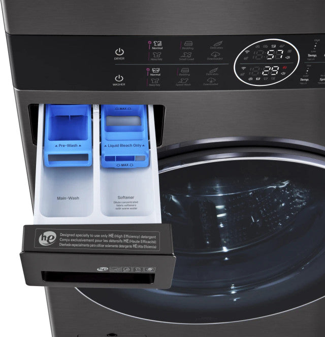 WKEX200HBA LG 27" Laundry WashTower with 4.5 cu. ft. Washer and 7.4 cu. ft. Electric Dryer - Black Steel